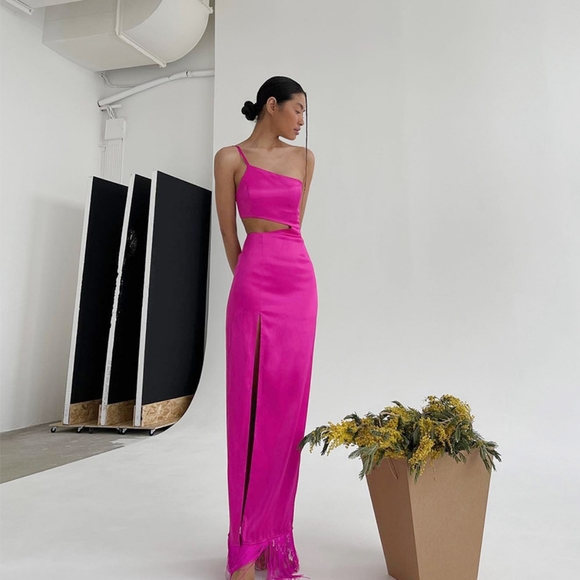 SUMMER DESIGN DRESS DRESS ASYMMETRIC NICHE TASSEL MOP DRESS FRENCH WOMEN - Picture 2 of 6